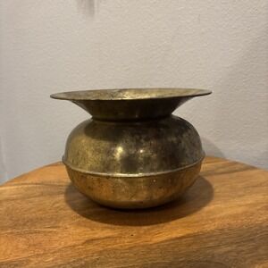 Vintage Medium Brass Spittoon Bucket Planter Pot Vase~Patina~ Mid Century Decor
